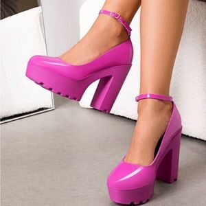 Women’s Platform Chunky Round Toe Pumps Ankle Strap High Heels Y2K Party Shoes